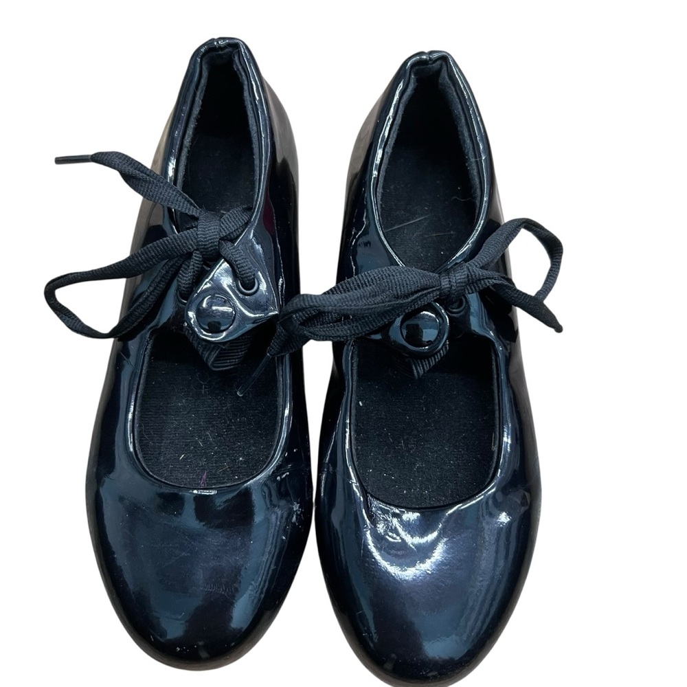 LEO Black Patent Leather Tap Dance ShoesTie Up Kids Size 13.5